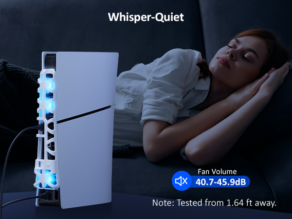The sound of the fan is very quiet as a woman sleeps in bed