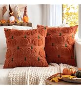 MIULEE Fall Pumpkin Pillow Covers Fall Decor Rust Green Stem 18x18 | Decorative Autumn Harvest,Fa...