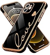 LCHULLE Compatible with iPhone 12 Case for Women Girls, Cute Luxury Plating Love Heart Design Sof...