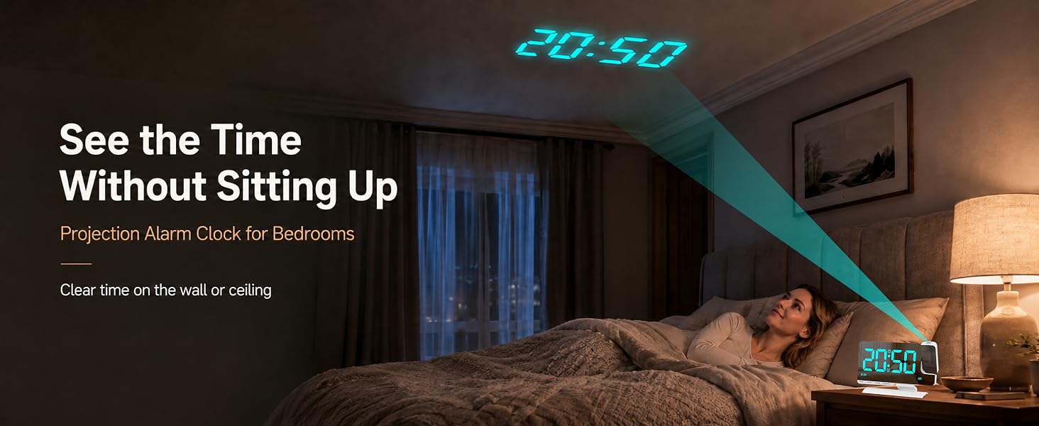 Projection Alarm Clock for Bedrooms,See the TimeWithout Sitting Up