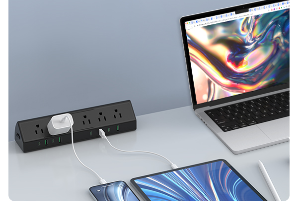 Nightstand Edge Mount Power Strip with USB-C Ports