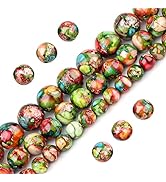 Filluck Natural Stone Beads 8mm Green Red Imperial Jasper Polished Round Smooth Gemstone Beads fo...