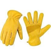 DULFINE Leather Work Gloves for Men & Women, Reinforced Durable Gardening Gloves,Cowhide Work Glo...