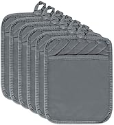 R HORSE 6Pcs Pot Holder with Pocket Grey Cotton Pocket Pot Holder Set for Kitchen Heat Resistant ...