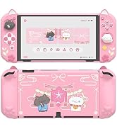 playvital Protective Case for Nintendo Switch OLED with Extra Stand - Cherry Blossoms Kitten Dock...