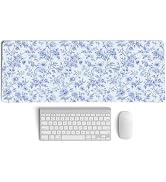 PaJiaNi Light Blue Chinoiserie Mouse Pad,Vintage Blue And White Floral Desk Mat,XL Large Vintage ...