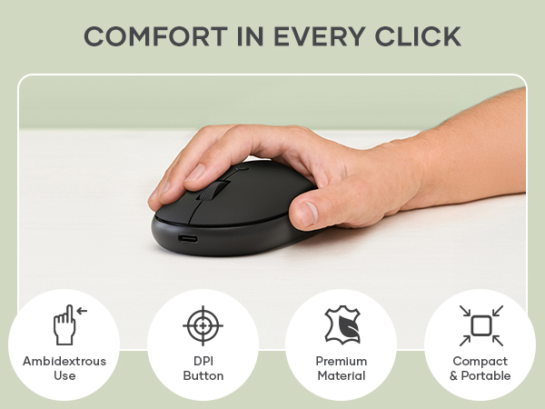 Satechi Compact OntheGo Bluetooth Mouse with USB C Rechargeable Battery, Connect up 3 Devices