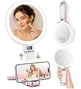 MIYADIVA Travel Makeup Mirror with Lights, Height Adjustable 30X/1X Double-Sided Magnifying Mirro...