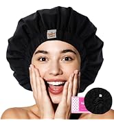 Years Calm Water-Activated Large Satin-Lined Shower Cap for Women(black) | Floral pattern appears...