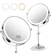 Telihopin 8" Makeup Mirror with Lights,4000mAh Rechargeable Vanity Mirror,1X/10X Double Sided Mag...