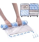 TAILI 12 Pack Travel Compression Bags, Blue Coastline Roll Up Space Saver Bags (6 Large, 6 Medium...