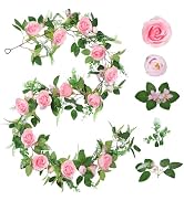 Naidiler Full Pink Flower Garland, 6.2FT Artificial Rose Floral Vine Pretty Spring Pink Flower Ga...