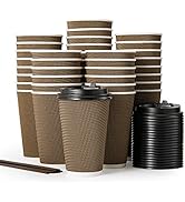 80 Pack 16oz Paper Coffee Cups, Insulated Ripple Wall Paper Coffee Cups With Lid And Straws, Thre...