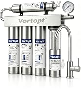 Vortopt U3 Under Sink Water Filter, 0.01µm Ultra Filtration | 5 Stage Water Filtration System, Re...