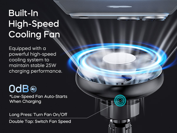 25W car wireless charger with fan cooling