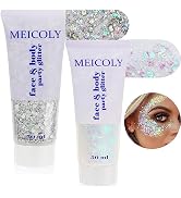 MEICOLY Clear White and Silver Body Glitter Set, Mermaid Face Glitter Gel, Singer Concerts Festiv...