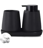 Eyrozia Matte Black Bathroom Accessory Set - 3pcs Ceramic Soap Dispenser Set Vanity Countertop Ac...
