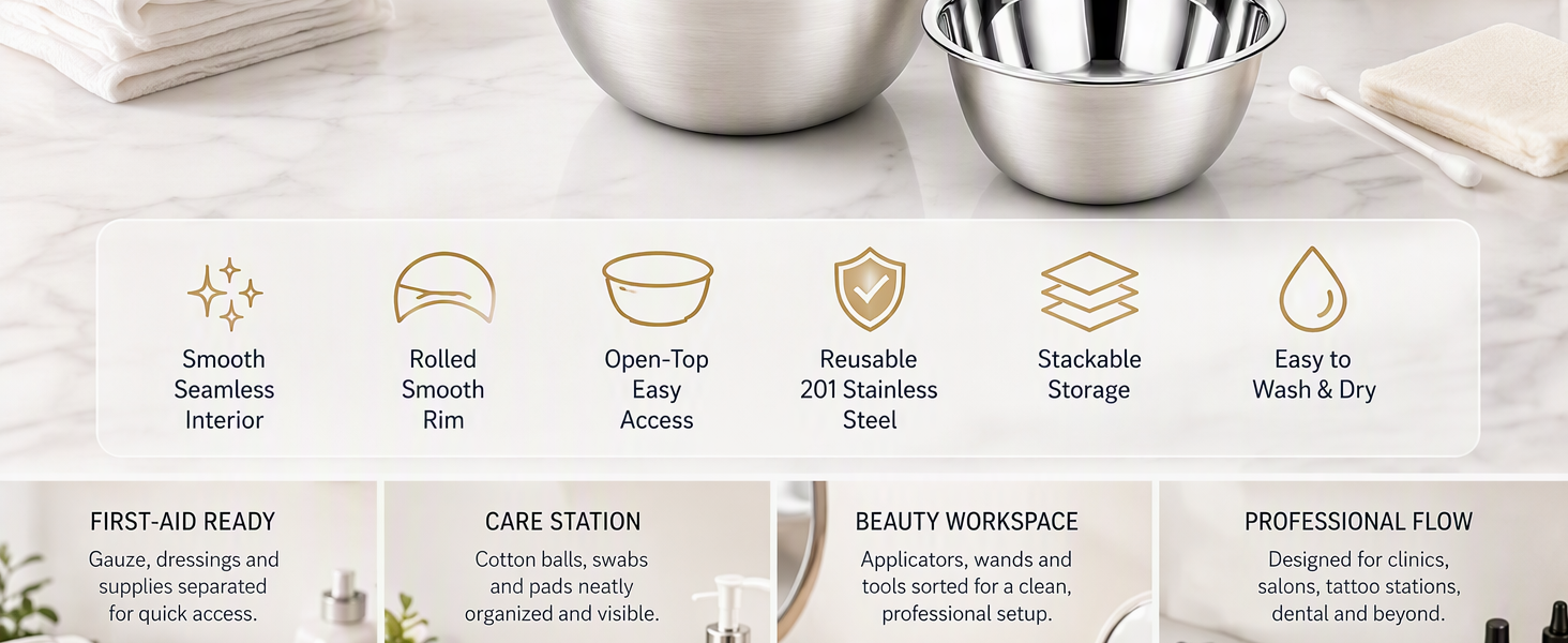 3 stainless steel dressing bowls