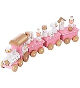 NUOBESTY Winter Wonderland Wooden Mini Train Set for Christmas Party Decorations Under Tree Pink
