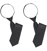 Mozff 2Pcs Black Tie Adjustable Pre-tied Necktie for Women Boy Solid Color Neck Tie Girl Zipper T...