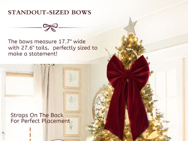 Christmas Decorations Large Red Velvet Christmas Tree Topper Gift Bows Xmas Decor Home Wreaths Door