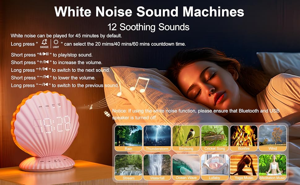 alarm clock with sound machine,alarm clock aesthetic,alarm clock for teens girls,pink noise machine