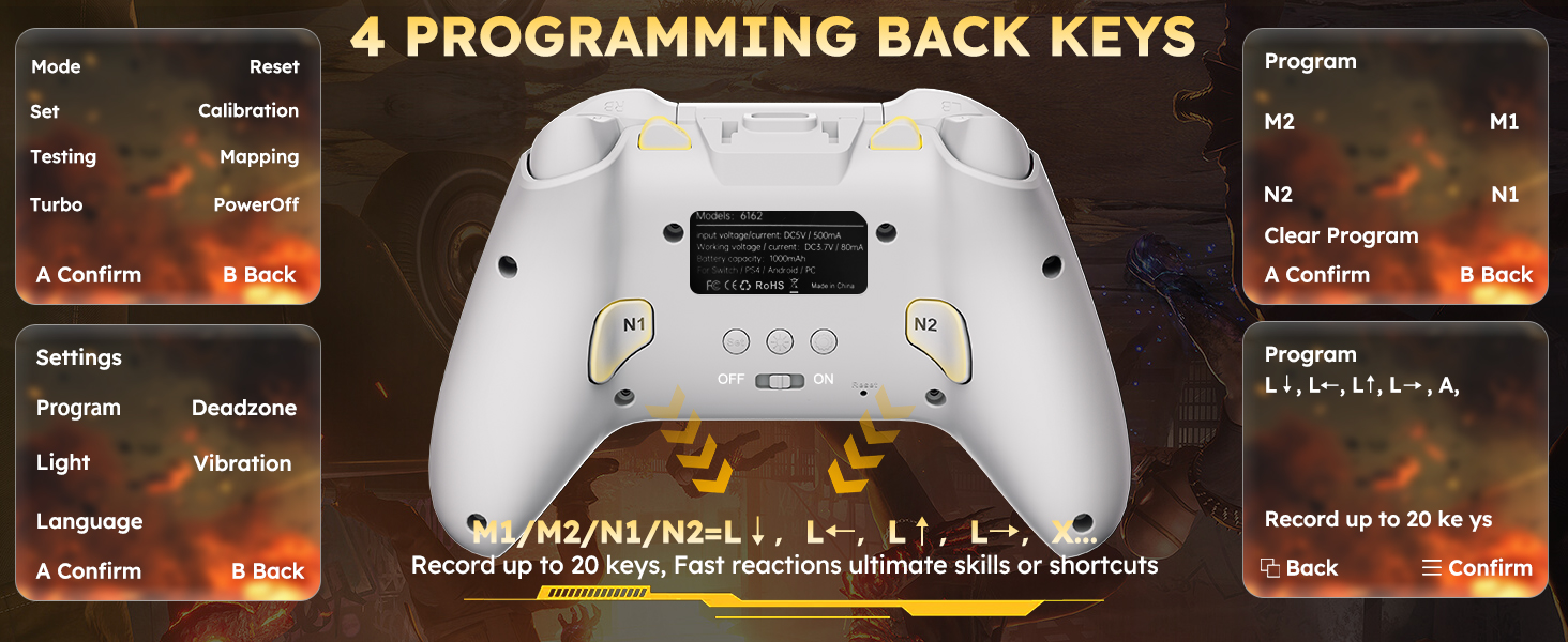 This controller has 4 back buttons,and each button can be programmed with no more than 20 actions.