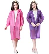 RUISHYY Raincoat Rain Poncho for Kids (2 Pack), Reusable EVA Rain Coats Jackets with Hood for 6-1...