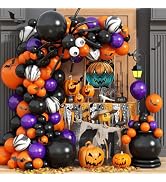 Halloween Balloon Garland Kit, Black Orange Purple Balloon Arch Halloween with Spider Balloons Lo...