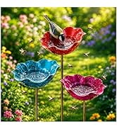Handcrafted Metal Flower Garden Stake 3Pcs, 24" Bird Bath, Bee Waterer & Butterfly Drinking Stati...