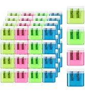 JEFURE 48Pcs 2 Holes Small Manual Pencil Sharpener with Lid, Colored Handheld Dual Hole Pencil Sh...