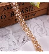 FQTANJU 3Yards Rose Gold Beaded Crystal Rhinestone Applique, Rhinetones Trim for Dress, Bridal Ap...