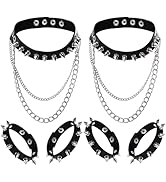 Pumtus 6 PCS Punk Studded Necklace Bracelet Set, Halloween Leather Gothic Rivet Choker and Wristb...