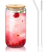 DAMCONME Glass Cups with Lids and Straws 1Pack,Glass Coffee Cups,Glass Cup with Lid for Iced Coff...