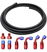 12FT 6AN 3/8 Black Nylon Braided Oil Line with 6 Pcs AN6 Swivel Hose Fitting & 2 Pcs AN6 to AN10 ...
