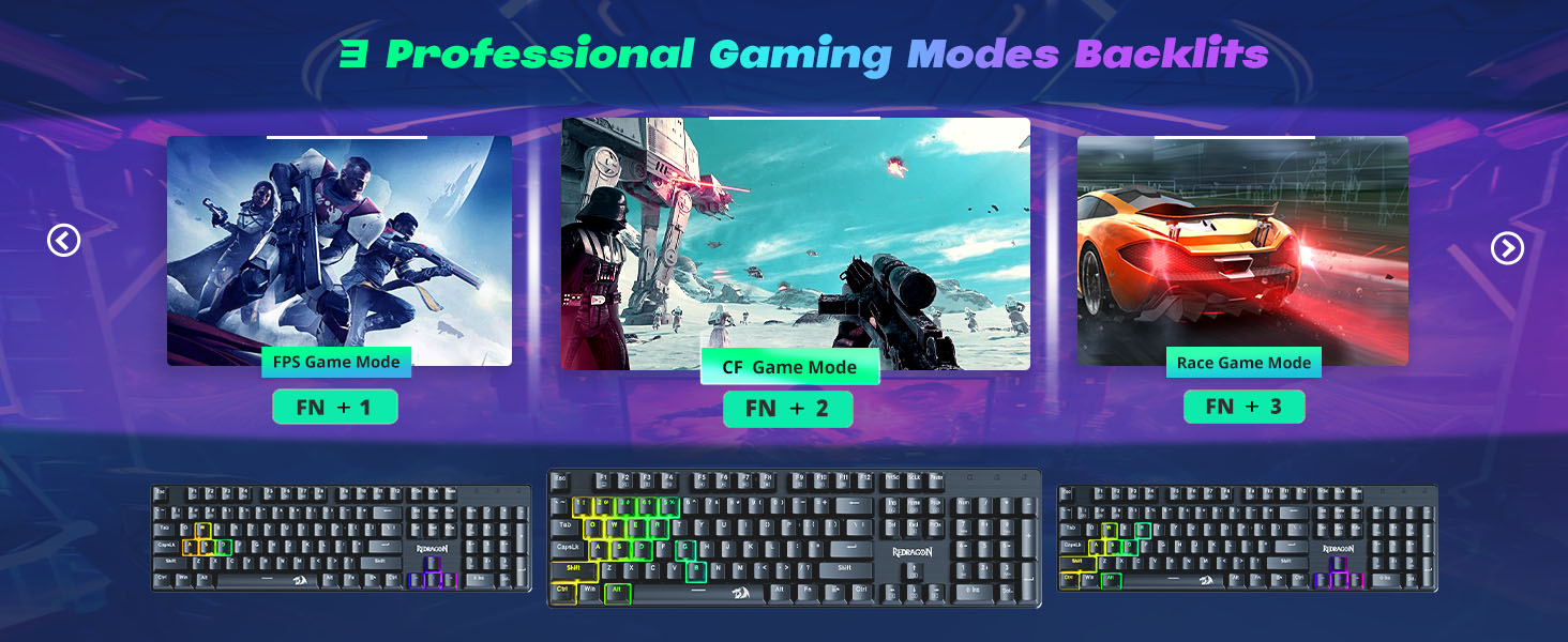 3 Professional Gaming Modes Backlits