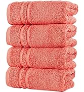 Hammam Linen Coral Orange Hand Towels 4-Pack - 16 x 29 Turkish Cotton Premium Quality Soft and Ab...