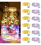 ZGWJ 12 Pack Battery Powered Fairy Lights, Mixed Colors 7Ft 20 Mini LED Silver Wires, 3 Modes for...