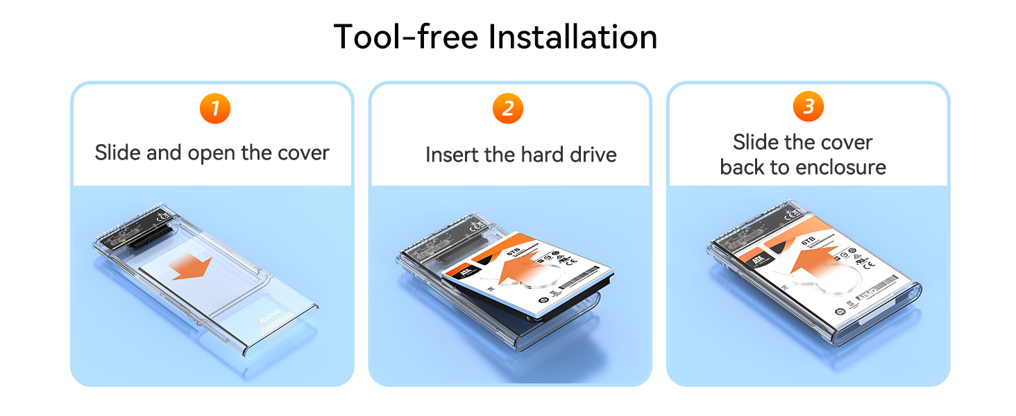 2.5 hard drive enclosure Tool-Free Clear for 2.5 Inch SSD & HDD 9.5mm 7mm External Hard Drive Case