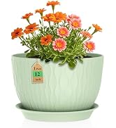 WSMKSZ 12 Inch Large Plant Pots for Indoor or Outdoor Plants, Wide Water Ripples Flower Pots with...