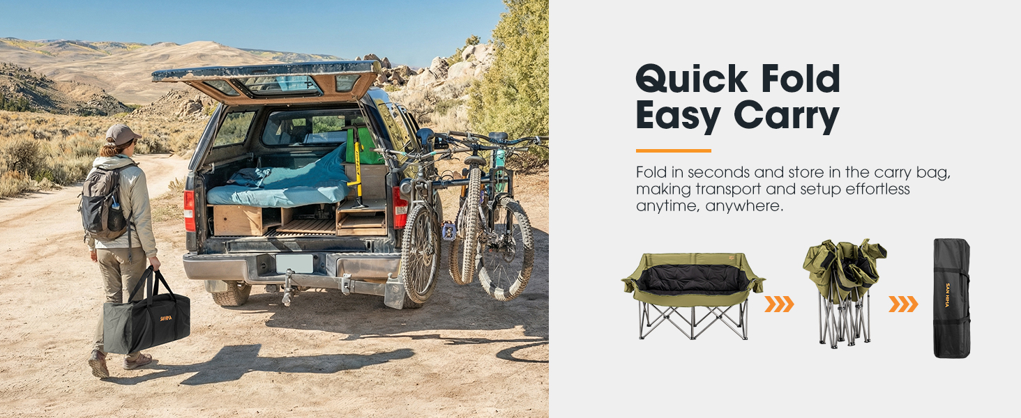 SAN HIMA Double Camping Chair for 2 Person Green - quick fold easy carry