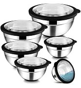 TeamFar Mixing Bowls with Lids Set of 6, Stainless Steel Metal Salad Bowls with Non-Slip Bottom, ...