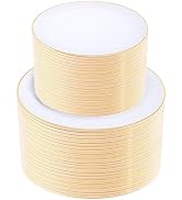 KIRE 200PCS Gold Plastic Plates - Disposable Plates for Party - White Plastic Plates with Gold Ri...