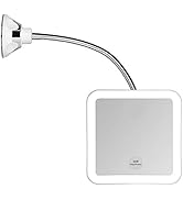 JiBen Square Flexible Gooseneck LED Lighted 10X Magnifying Makeup Mirror, Power Locking Suction C...
