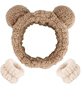 AHONEY Spa Bear Ears Headband, Face Wash Headband and Wristband Set, Cute Makeup Skincare Headban...