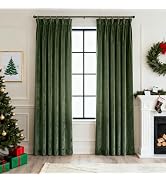 Olive Green Pleated Velvet Blackout Curtains 84 inches Long 2 Panels Set Thermal Insulated Triple...