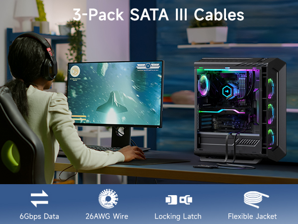 Cable Matters 3-pack 6gbps right angle sata cable for ssds, hdds, and optical drives