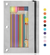 Shemira Pencil Pouch for 3 Ring Binder, Binder Pencil Pouch with Smooth Zipper, Clear Window Penc...
