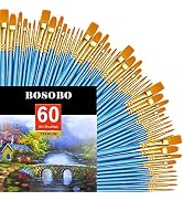 BOSOBO Paint Brush Sets, 6 Pack 60 Pcs Pointed-Round Tip Paintbrushes Nylon Hair Artist Acrylic P...