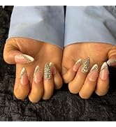 AKA Unicron French Tip Press On Nails Short Almond Handmade Acrylic Fake Nails Press Ons with Shi...